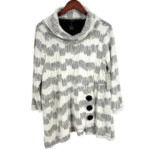 NEW NWT Ali Miles Large Black White Wearable Art Blouse Shirt Top Abstract